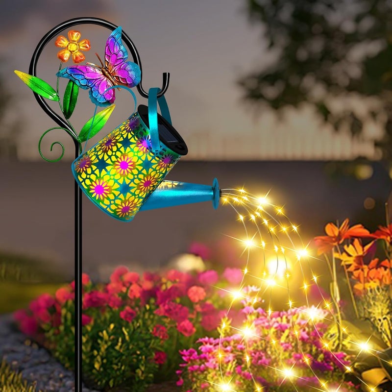 ostritec Christmas Gifts Solar Watering Can with Lights, Waterproof Solar Lantern with Butterfly Shepherd Hook, Hanging Garden Lights for Patio Yard Lawn Porch Outdoor Decoration, Unique Garden Gifts for Women - Image 1